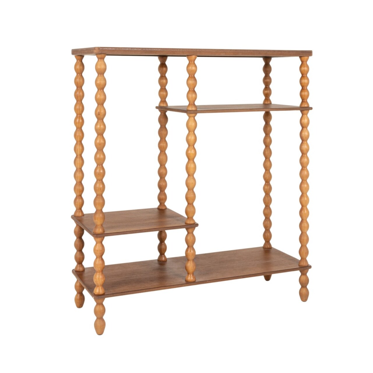 Hello Honey Tiered Shelf with Beveled Shelves and Doweled Legs, Walnut Finish